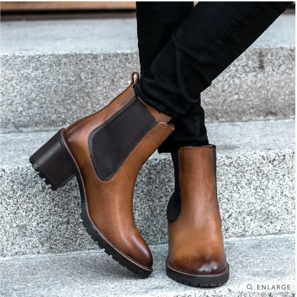THURSDAY BOOT CO Knockout Heeled Leather Boots in Toffee Brown // 7 - Picture 13 of 13